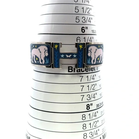 Hermes Wide Clic H Blue Enamel RGH Sous Le Charme Bangle Bracelet Birkin - Picture 10 of 10